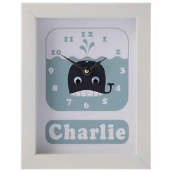 Stripey Cats Personalised Whale Framed Clock, 23 x 18cm, Blue